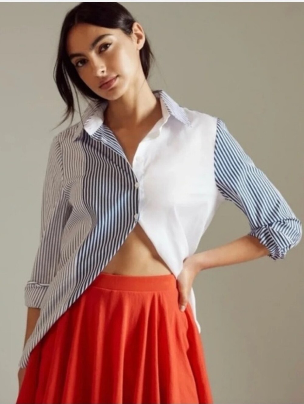 NWT! Harshman Los Angeles, Aurora Striped Button-Down Shirt, Blue/White, Small